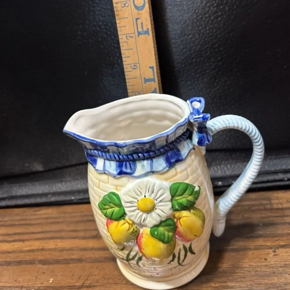 Panware Home Essentials Ceramic Lemon Pitcher Basketweave Creamer Tuscan Style